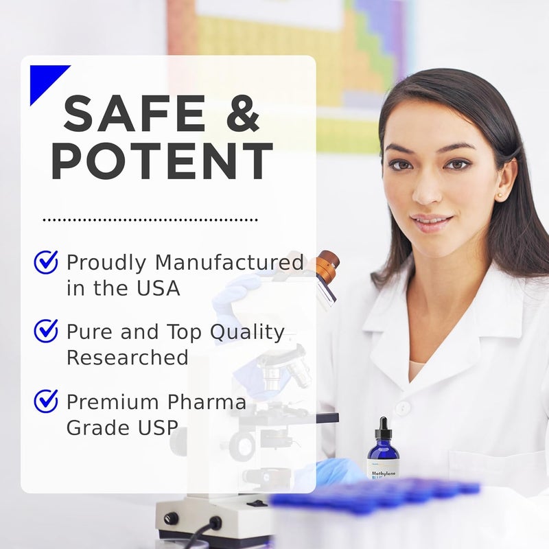 healthplus قطرات ميثيلين الأزرق عالية النقاء 1% محلول، درجة USP، 60 مل – ميثيلين أزرق درجة صيدلانية، خالي من الفورمالديهايد، خالي من الكحول، مختبر من طرف ثالث - Image 2